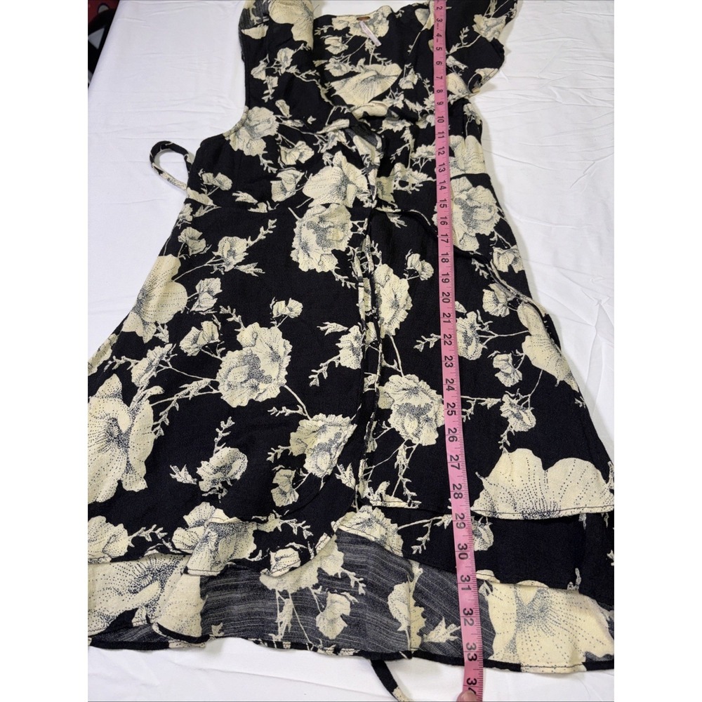 Free People Black Ruffle Floral Wrap French Quarter Mini Dress Womens XS BOHO - Picture 8 of 9
